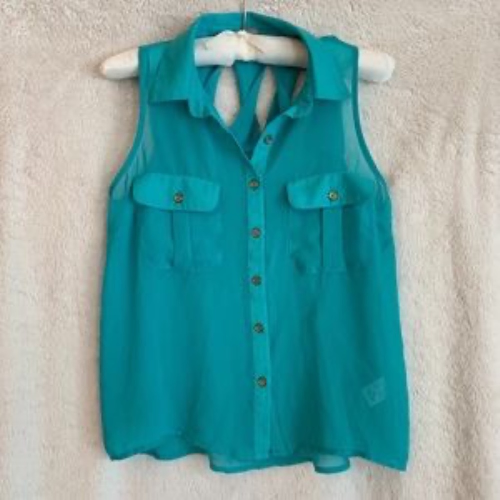 Sheer Green Tank Top with Twisted Back Strappy Accents Size XS Charlotte Russe - Picture 3 of 6